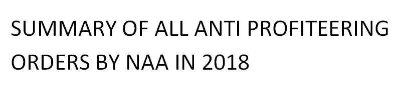 Summary of All Anti Profiteering Orders of 2018 - NAA